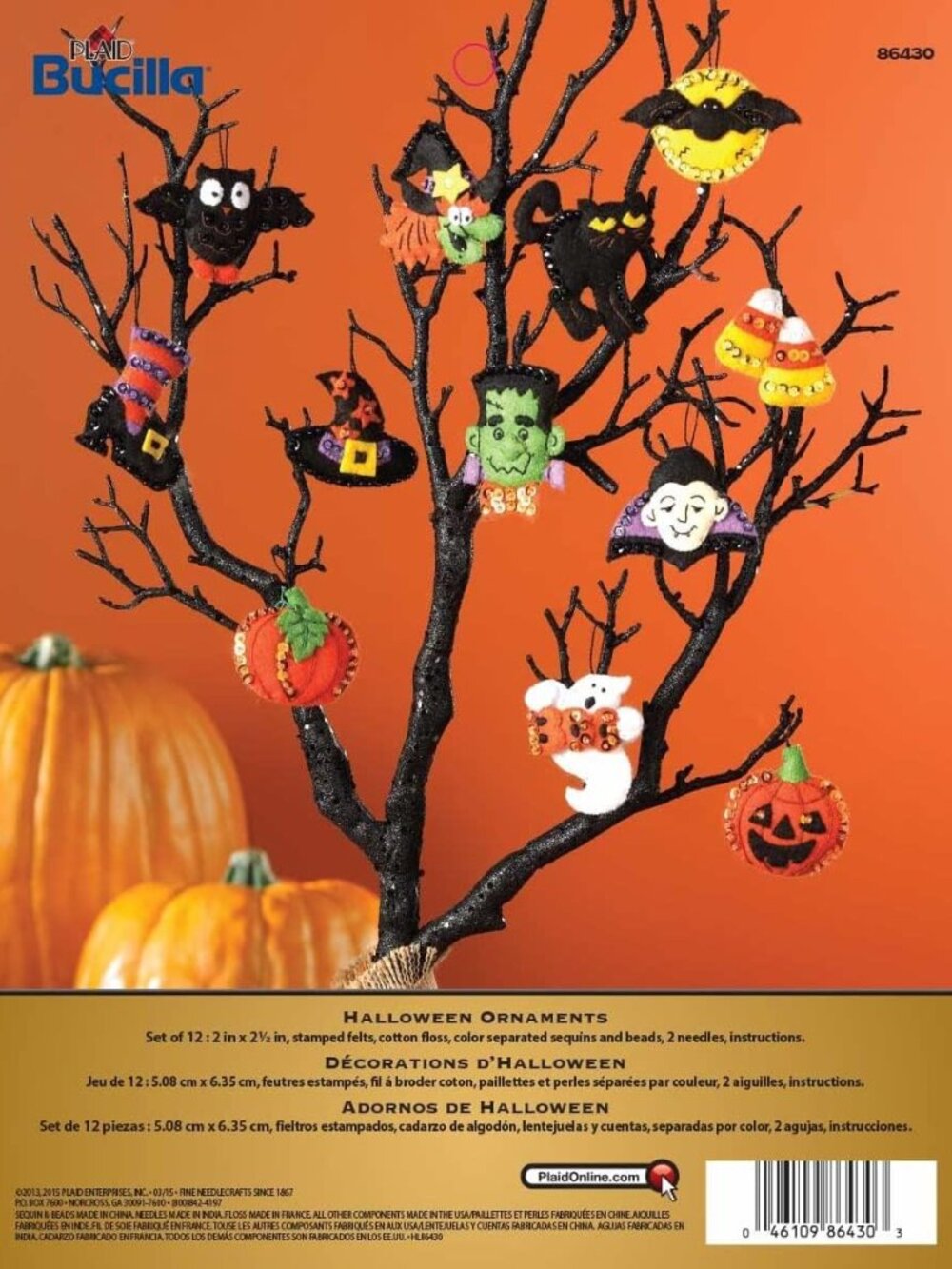 86430 Halloween Felt Applique Ornaments Kit Size 2" by 2.5-Inch, Set of 12